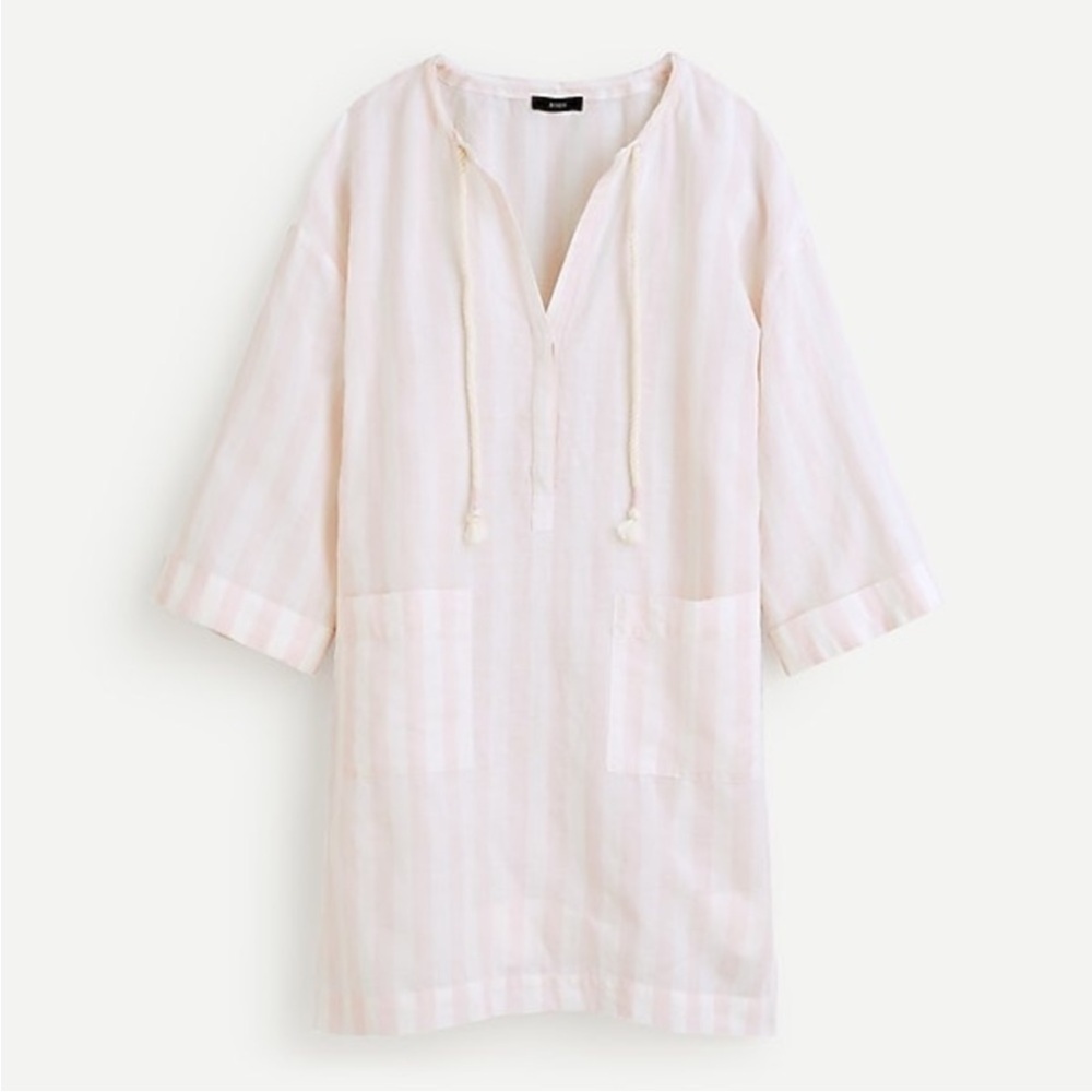 J CREW Tunic Cover Up Linen Blend Pink Striped - Picture 4 of 12